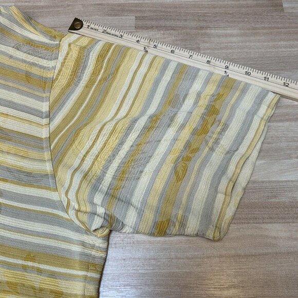 Tommy Bahama Shirt Mens Extra Large Silk Cotton Yellow Stripe Tropical Print - Picture 9 of 14